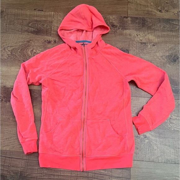 The north face Womens full zip hoodie Sz medium red pockets drawstring - Picture 1 of 6